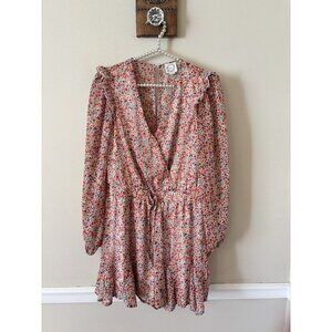 Blue Rain Womens Size M Orange Floral Romper Long Sleeve